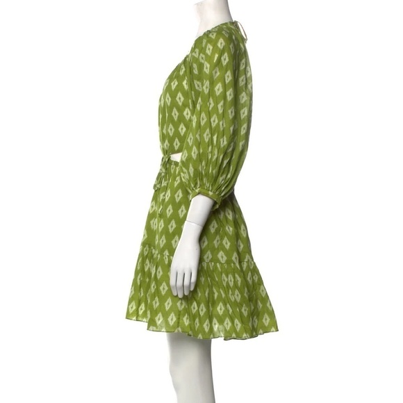 Charina Sarte Mini Cocktail Dress Printed Green Backless Pouf Sleeve Garden Sz M - Picture 6 of 8
